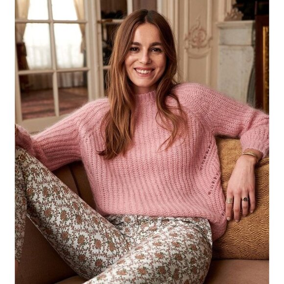 EUC Sézane Dwee Wool Mohair Blend Mockneck Sweater Pink XS - Picture 2 of 8